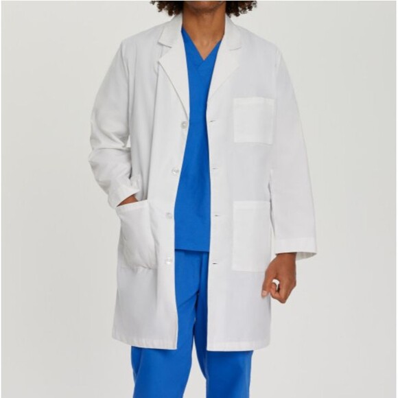 Landau Unisex 3-Pocket Full-Length 4 button White Coat - Adult Medium - Picture 1 of 7